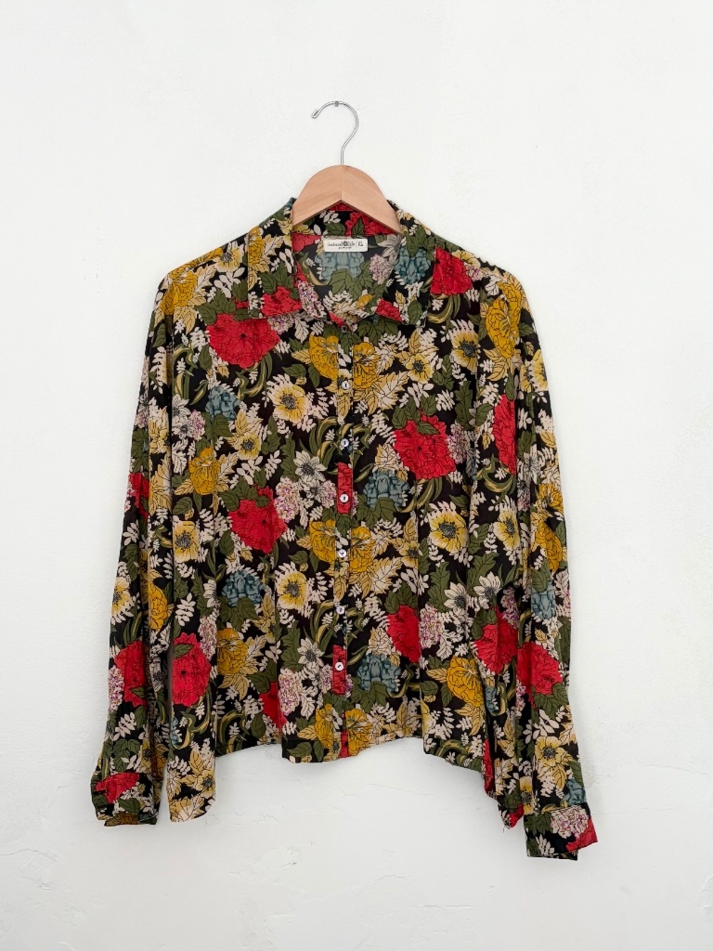 Natural Life Cotton Floral Button Blouse Size XL Gold Red Excellent Condition
